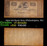 1834 $10 Bank Note (Philadelphia, PA) Grades vf details