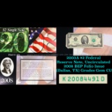 2003A $2 Federal Reserve Note, Uncirculated 2008 BEP Folio Issue (Dallas, TX) Grades Gem CU