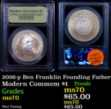 2006-p Ben Franklin Founding Father Modern Commem Dollar $1 Graded ms70, Perfection By USCG