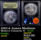 1993-d James Madison Modern Commem Dollar $1 Graded ms70, Perfection By USCG