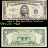 1953A $5 Blue Seal Silver Certificate Grades vf+