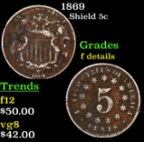 1869 Shield Nickel 5c Grades f details