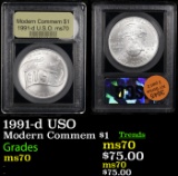 1991-d USO Modern Commem Dollar $1 Graded ms70, Perfection By USCG