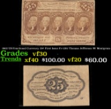 1862 US Fractional Currency 25¢ First Issue Fr-1281 Thomas Jefferson W/ Monigram Grades vf++