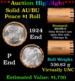 ***Auction Highlight***  AU/BU Slider Brinks Shotgun Peace $1 Roll 1924 & 'P' Ends Virtually UNC (fc