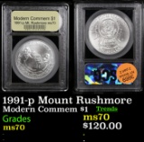 1991-p Mount Rushmore Modern Commem Dollar $1 Graded ms70, Perfection By USCG