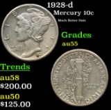 1928-d Mercury Dime 10c Grades Choice AU