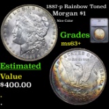1887-p Morgan Dollar Rainbow Toned $1 Graded ms63+ By SEGS