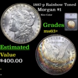 1887-p Morgan Dollar Rainbow Toned $1 Graded ms63+ By SEGS
