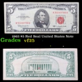 1963 $5 Red Seal United States Note Grades vf+