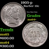 1905-p Barber Dime 10c Grades Choice+ Unc