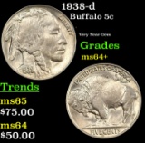 1938-d Buffalo Nickel 5c Grades Choice+ Unc