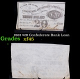 1863 $20 Confederate Bank Loan Grades xf+