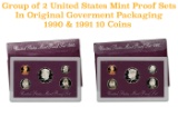 Group of 2 United States Mint Proof Sets 1990-1991 10 coins