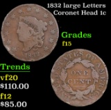 1832 large Letters Coronet Head Large Cent 1c Grades f+