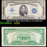 1934A $5 Blue Seal Silver Certificate Grades vf+