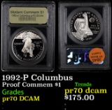 Proof 1992-P Columbus Modern Commem Dollar $1 Graded GEM++ Proof Deep Cameo By USCG