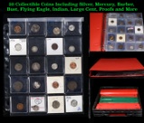 20 Collectible Coins Including Silver, Mercury, Barber, Bust, Flying Eagle, Indian, Large Cent, Proo