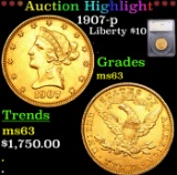 ***Auction Highlight*** 1907-p Gold Liberty Eagle $10 Graded ms63 By SEGS (fc)