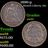1890-p Seated Liberty Dime 10c Grades Select AU