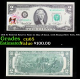 1976 $2 Federal Reserve Note 1st Day of Issue, with Stamp (New York, NY) Grades Gem CU