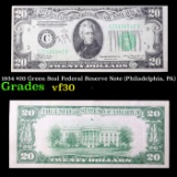 1934 $20 Green Seal Federal Reserve Note (Philadelphia, PA) Grades vf++