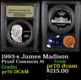 Proof 1993-s James Madison  Modern Commem Dollar $1 Graded GEM++ Proof Deep Cameo By USCG