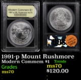 1991-p Mount Rushmore Modern Commem Dollar $1 Graded ms70, Perfection By USCG