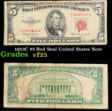 1953C $5 Red Seal United States Note Grades vf+