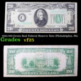 1934 $20 Green Seal Federal Reserve Note (Philadelphia, PA) Grades vf+