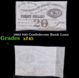 1863 $20 Confederate Bank Loan Grades xf+