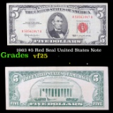 1963 $5 Red Seal United States Note Grades vf+