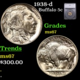 1938-d Buffalo Nickel 5c Graded ms67 By SEGS