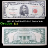 1963 $5 Red Seal United States Note Grades f+