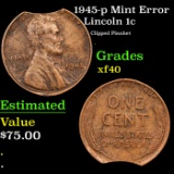 1945-p Lincoln Cent Mint Error 1c Grades xf