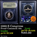 Proof 1989-S Congress Modern Commem Half Dollar 50c Graded GEM++ Proof Deep Cameo By USCG