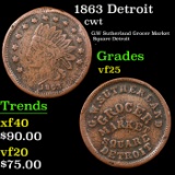 1863 Detroit Civil War Token 1c Grades vf+