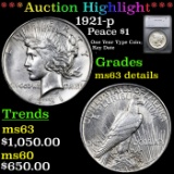 ***Auction Highlight*** 1921-p Peace Dollar $1 Graded ms63 details By SEGS (fc)