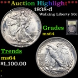 ***Auction Highlight*** 1938-d Walking Liberty Half Dollar 50c Graded Choice Unc By USCG (fc)