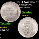 1964 Norway 10 Kroner 10k KM-413 Grades Choice Unc