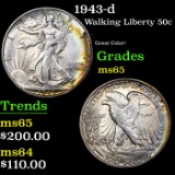 1943-d Walking Liberty Half Dollar 50c Grades GEM Unc