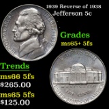 1939 Reverse of 1938 Jefferson Nickel 5c Grades GEM+ 5fs