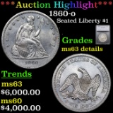 ***Auction Highlight*** 1860-o Seated Liberty Dollar $1 Graded ms63 details By SEGS (fc)