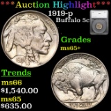 ***Auction Highlight*** 1919-p Buffalo Nickel 5c Graded ms65+ by SEGS (fc)