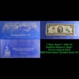 **Star Note** 1995 $2 Federal Reserve Note, Uncirculated 2002 BEP Folio Issue Grades Gem CU