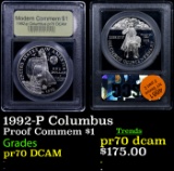 Proof 1992-P Columbus Modern Commem Dollar $1 Graded GEM++ Proof Deep Cameo By USCG