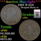 ***Auction Highlight*** 1801 Draped Bust Large Cent S-224 1c Graded vf35 By SEGS (fc)