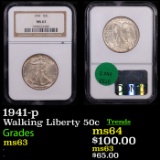 NGC 1941-p Walking Liberty Half Dollar 50c Graded ms63 By NGC