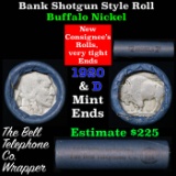 Buffalo Nickel Shotgun Roll in Old Bank Style 'Bell Telephone'  Wrapper 1920 & D Mint Ends.