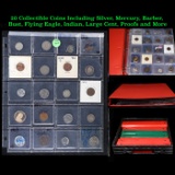 20 Collectible Coins Including Silver, Mercury, Barber, Bust, Flying Eagle, Indian, Large Cent, Proo